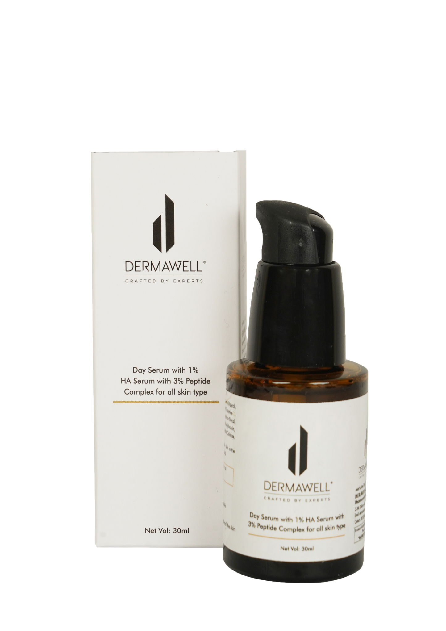 DERMAWELL Crafted By Experts Day Serum With 1% HA Serum & 3% Peptide Complex | Improves Appearance Of fine Lines & Wrinkles | Hydrates & Plumps Skin | For All Skin Type (Pack Of 1, 30ml)