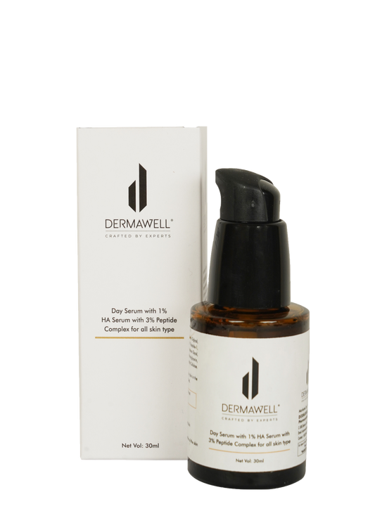 DERMAWELL Crafted By Experts Day Serum With 1% HA Serum & 3% Peptide Complex | Improves Appearance Of fine Lines & Wrinkles | Hydrates & Plumps Skin | For All Skin Type (Pack Of 1, 30ml)
