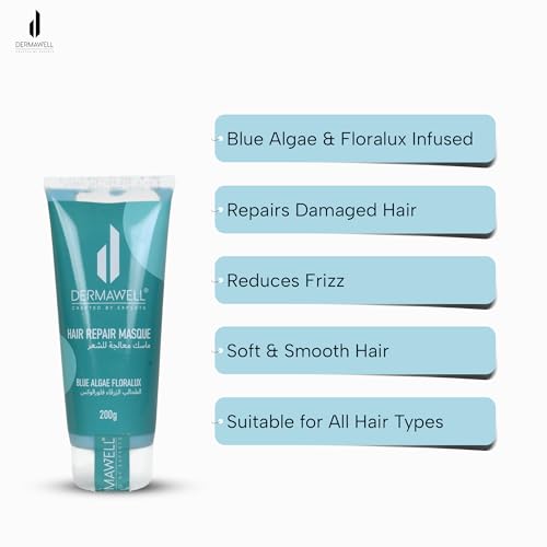 DERMAWELL Crafted By Experts Hair Repair Masque Blue Algae Floralux | Strengths Hair | Reduces Fizzy Ness | Hair Soft And Smooth | For Unisex (Pack Of 1, 200gram)