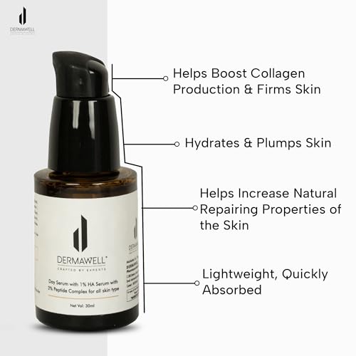 DERMAWELL Crafted By Experts Day Serum With 1% HA Serum & 3% Peptide Complex | Improves Appearance Of fine Lines & Wrinkles | Hydrates & Plumps Skin | For All Skin Type (Pack Of 1, 30ml)