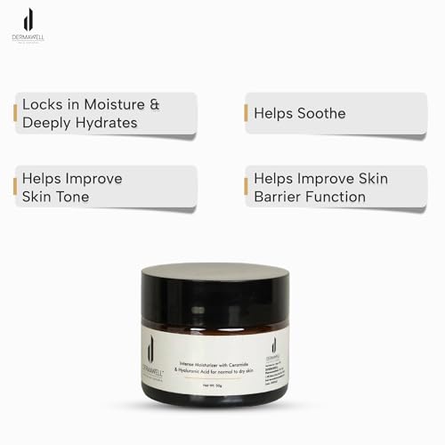 DERMAWELL Crafted By Experts Intense Moisturizer With Ceramide & Hyaluronic Acid | Helps Improve Skin Tone | For Normal To Dry Skin (Pack Of 1, 50gram)