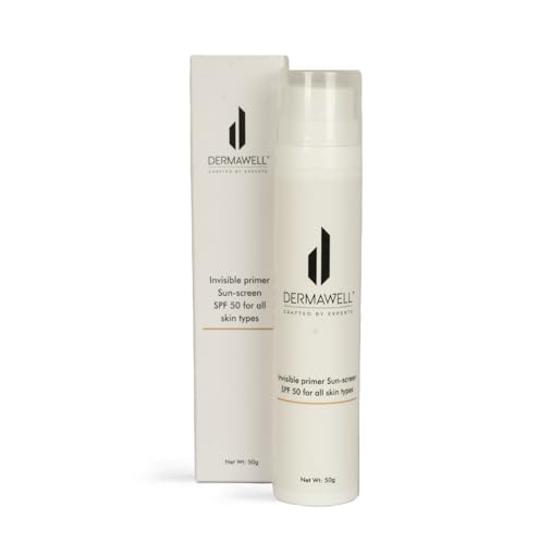 DERMAWELL Crafted By Experts Invisible Primer Sun-screen SPF 50 | B3 FREE | Non - Sticky | Lightweight | Zero White Cast | For All Skin Types (Pack Of 1, 50gram)