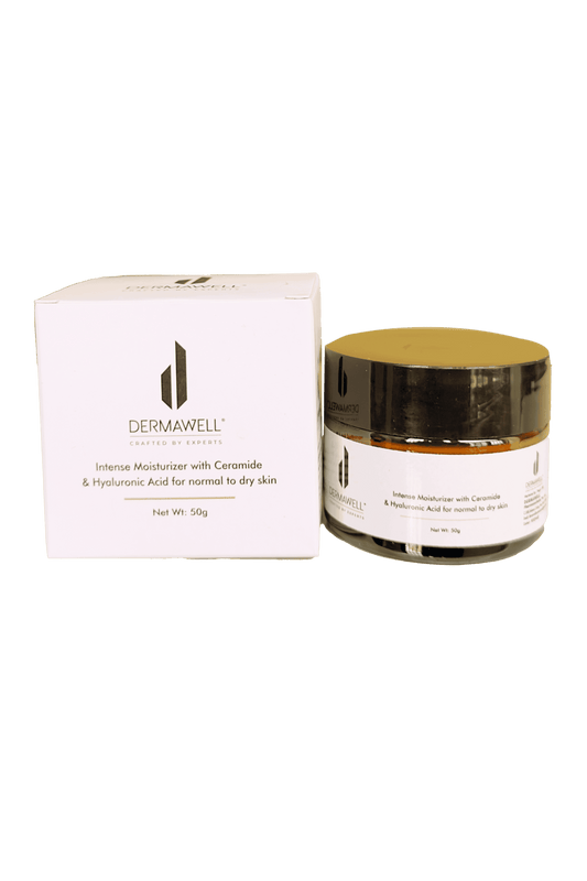 DERMAWELL Crafted By Experts Intense Moisturizer With Ceramide & Hyaluronic Acid | Helps Improve Skin Tone | For Normal To Dry Skin (Pack Of 1, 50gram)