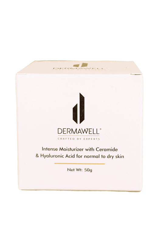 DERMAWELL Crafted By Experts Intense Moisturizer With Ceramide & Hyaluronic Acid | Helps Improve Skin Tone | For Normal To Dry Skin (Pack Of 1, 50gram)