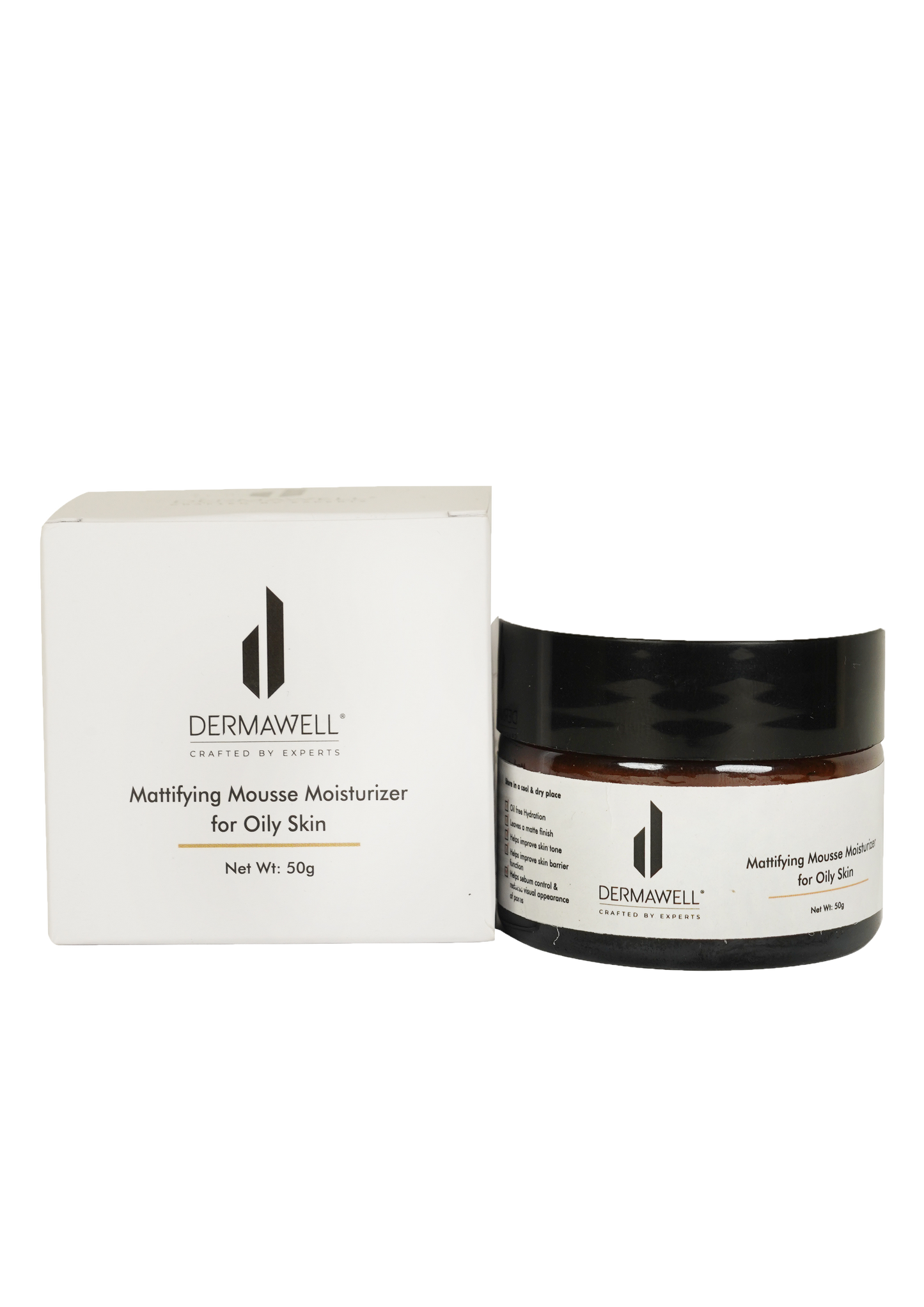 DERMAWELL Crafted By Experts Mattifying Mousse Moisturizer | Oil Free Hydration | Helps Improve Skin Tone | For Oily Skin (Pack Of 1, 50gram)
