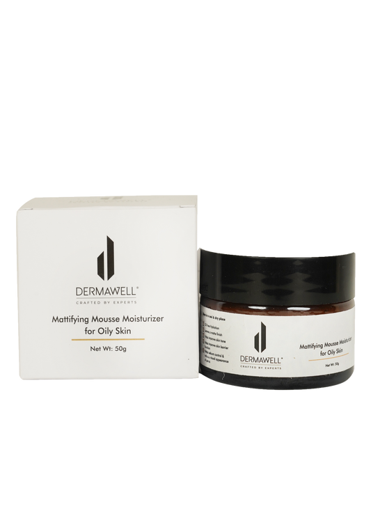 DERMAWELL Crafted By Experts Mattifying Mousse Moisturizer | Oil Free Hydration | Helps Improve Skin Tone | For Oily Skin (Pack Of 1, 50gram)